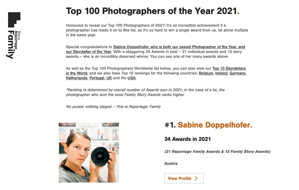 Top photographer of the year 2021 This is Reportage Family I Sabine Doppelhofer