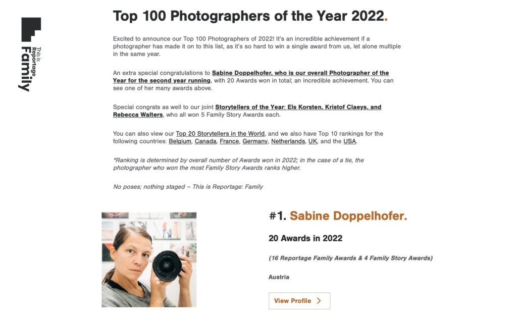 Top 100 Familienfotografen des Jahres 2022 - Nummer 1 Sabine Doppelhofer